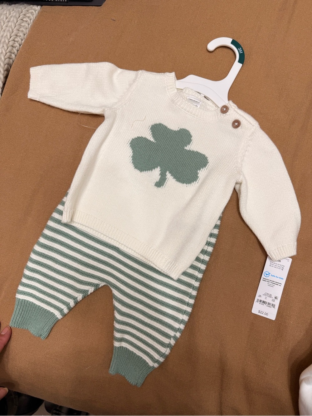 Carter's Cream Knit One-Piece with Sage Clover and Stripes